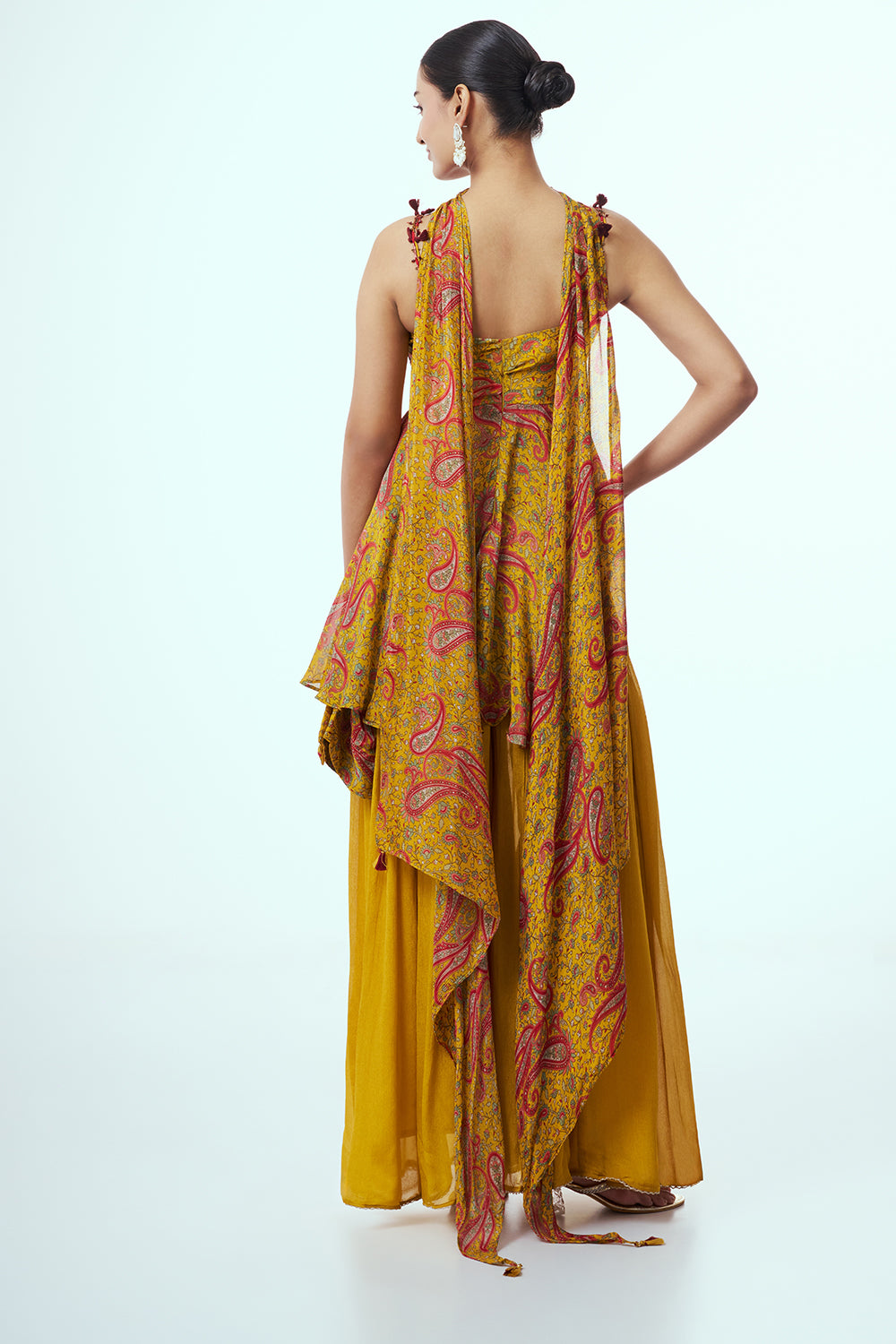 Mustard Yellow Modal Indo-Western Set with Mirror Work