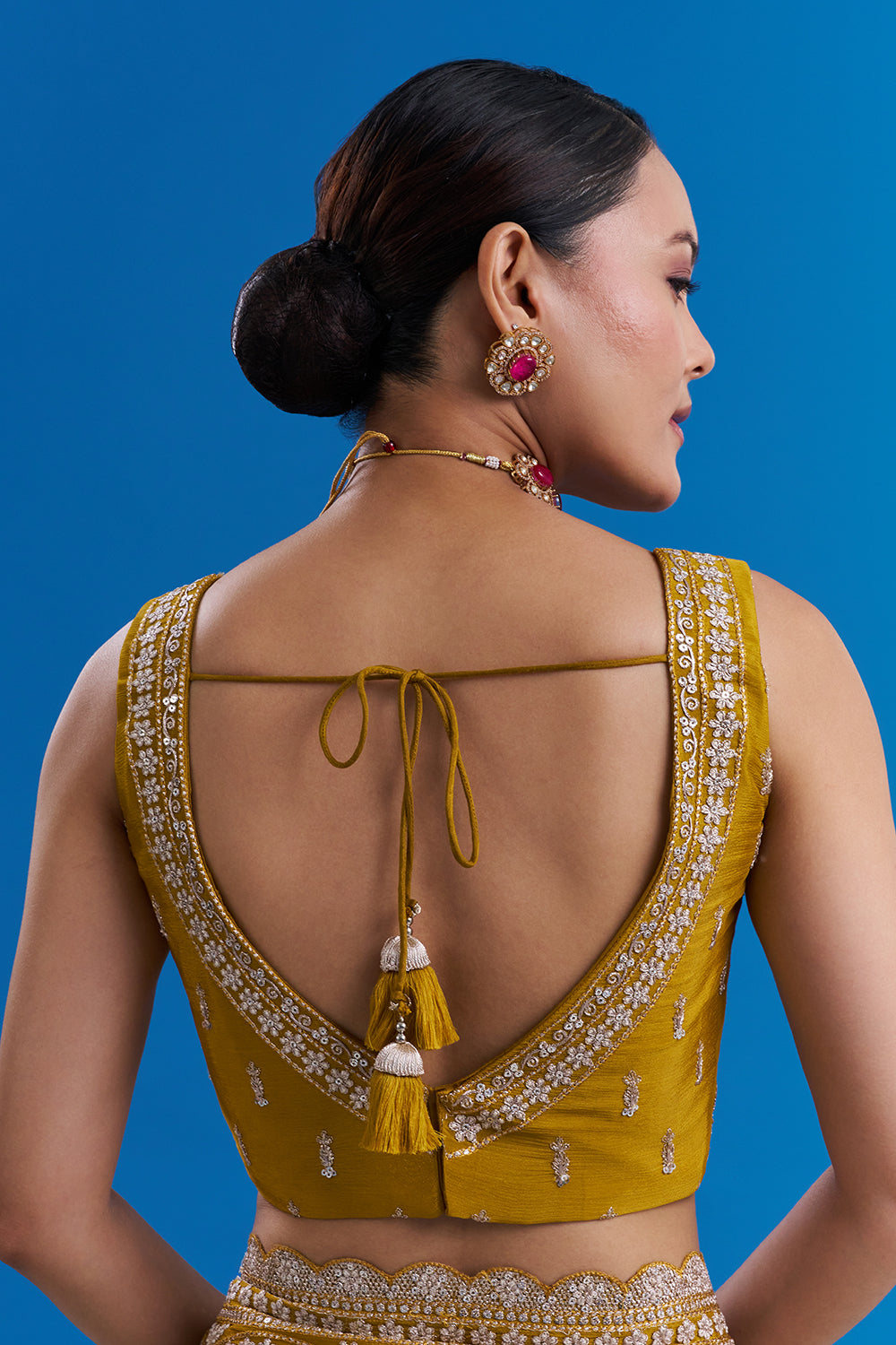 Mustard Yellow Pure Chiffon Saree with Sequin Embroidery And Unstitched Blouse