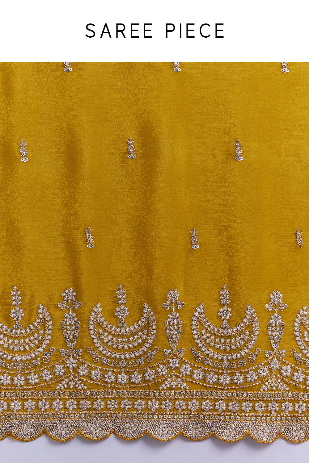 Mustard Yellow Pure Chiffon Saree with Sequin Embroidery And Unstitched Blouse