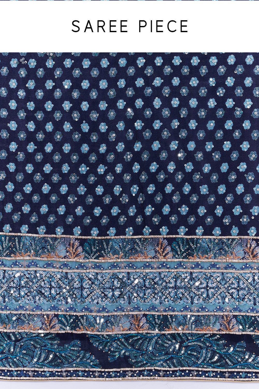 Navy Blue Georgette Embellished Saree And Stitched Blouse
