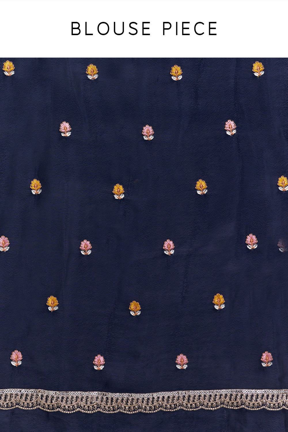 Navy Blue Crepe Saree with Thread Embroidery And Unstitched Blouse
