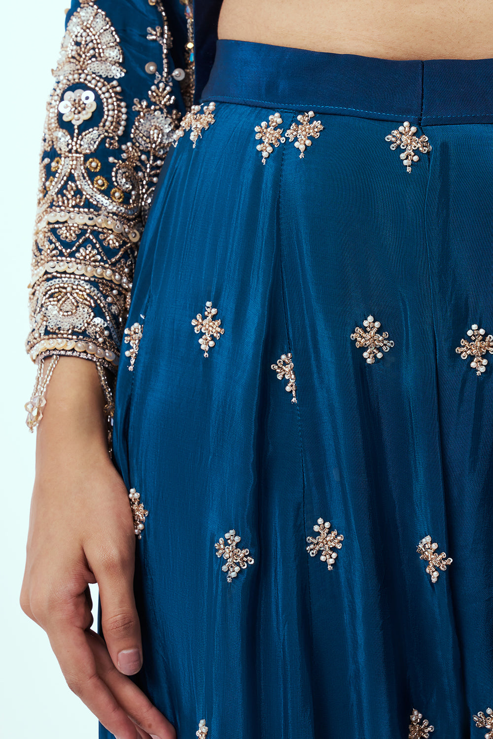 Navy Blue Crepe Silk Sharara Suit with Zari Work