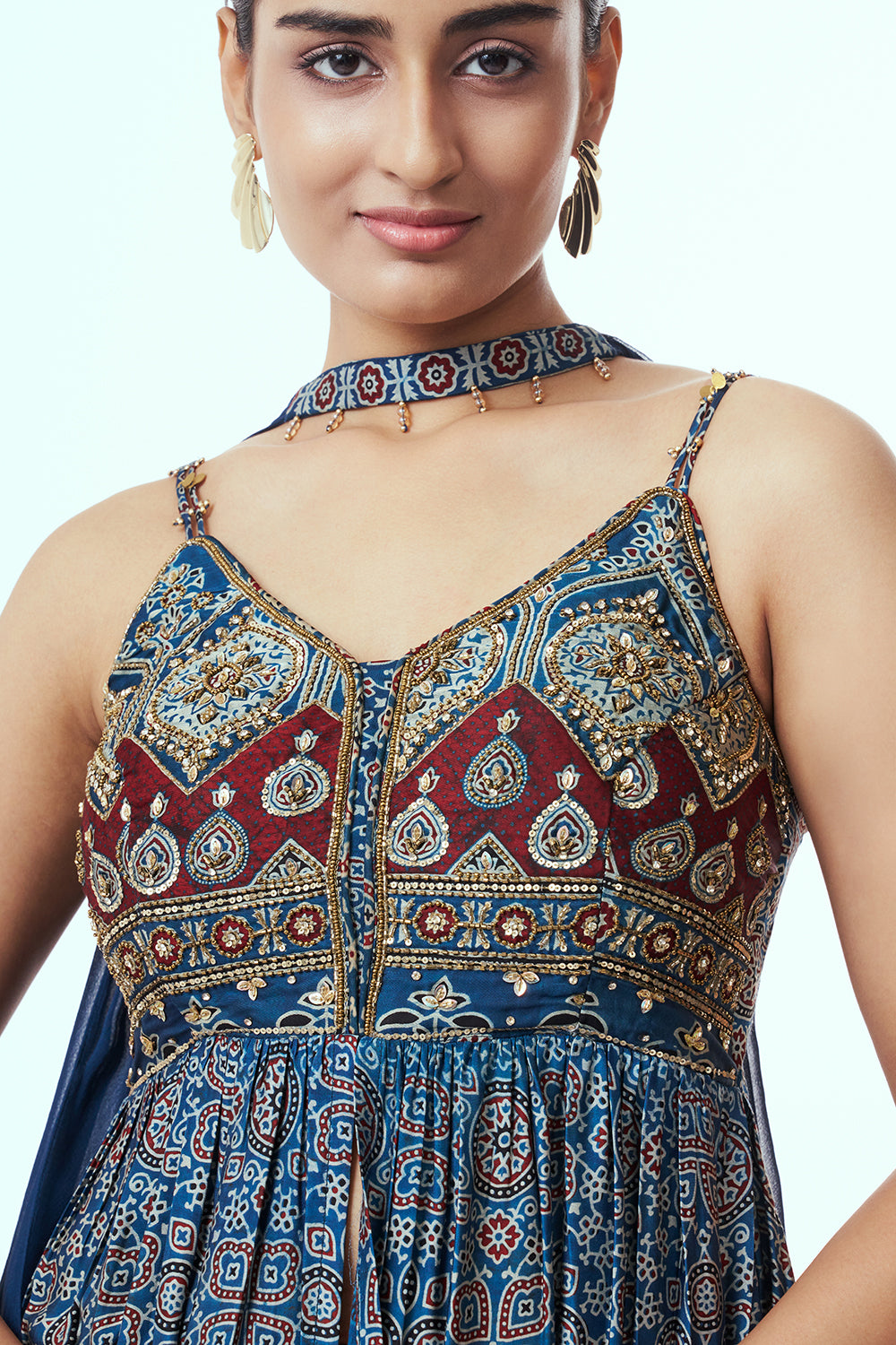 Navy Blue Modal Indo Western with Sequin Work