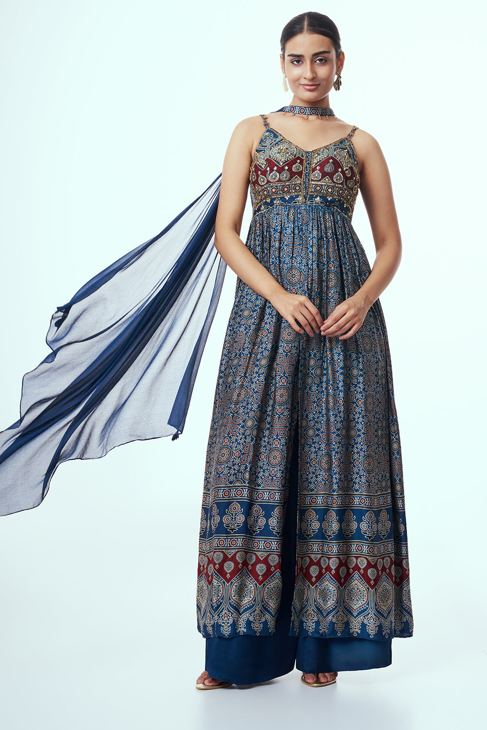 Navy Blue Modal Indo Western with Sequin Work
