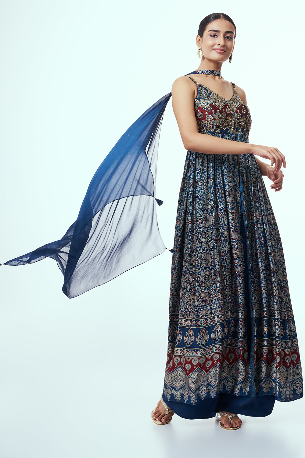 Navy Blue Modal Indo Western with Sequin Work