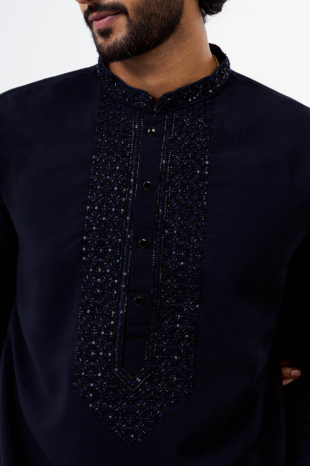 Navy Blue Polyester Cotton Men's Kurta Set