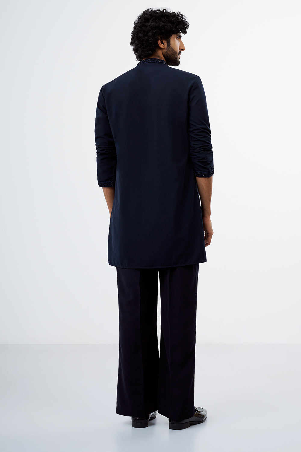 Navy Blue Polyester Cotton Men's Kurta Set