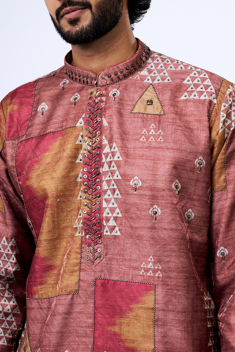 Nude Polyester Cotton Patchwork Printed Kurta Set