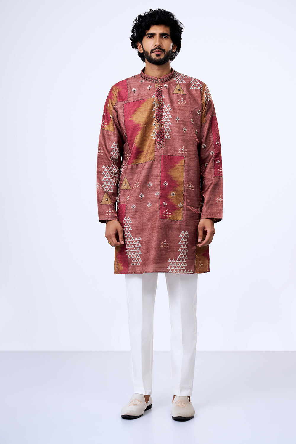 Nude Polyester Cotton Patchwork Printed Kurta Set
