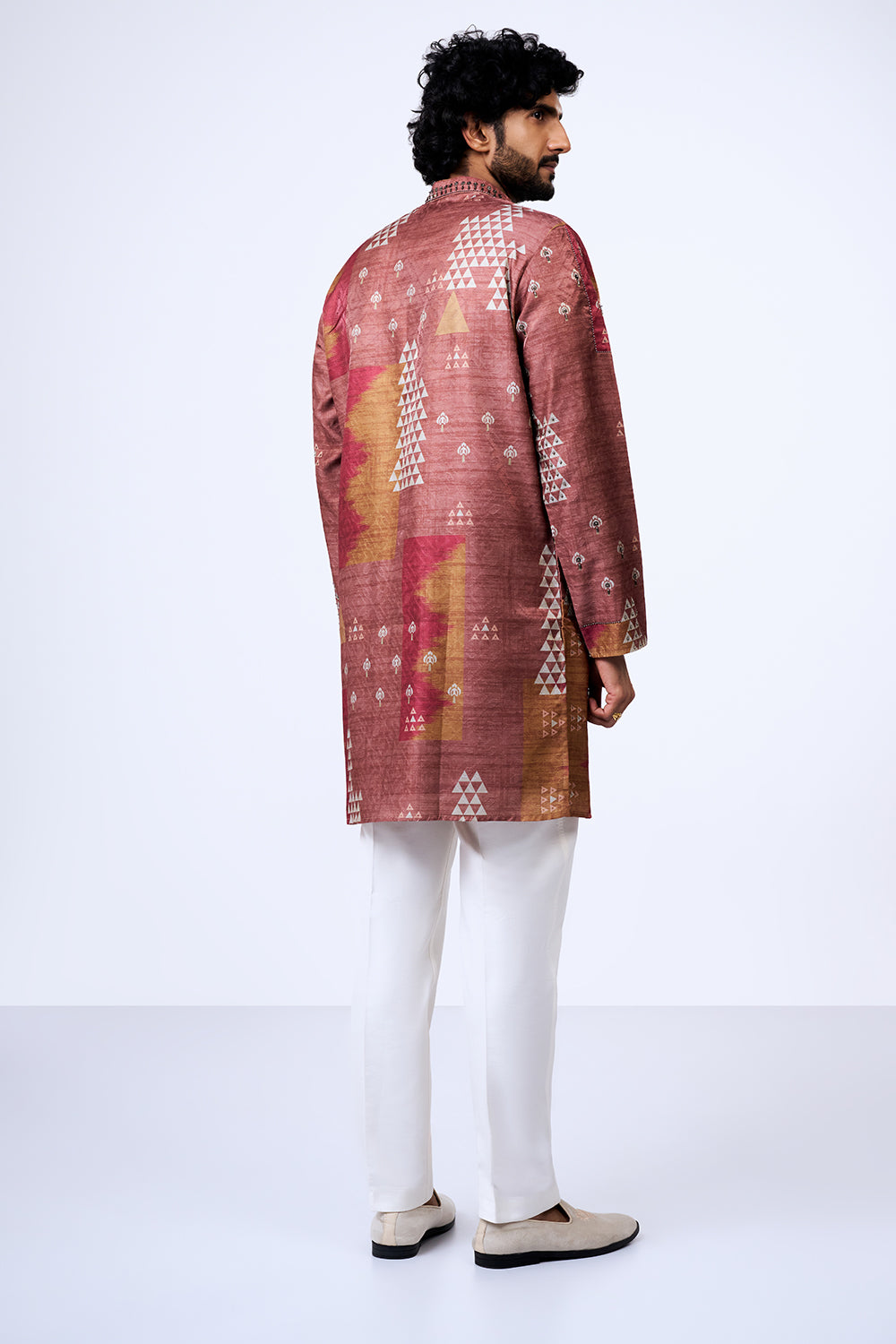 Nude Polyester Cotton Patchwork Printed Kurta Set
