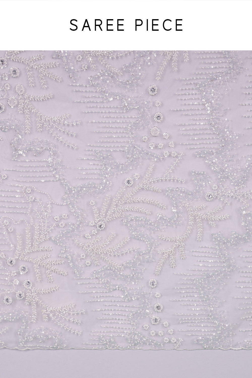 Off-White Net Saree in Abstract Pattern and Unstitched Blouse