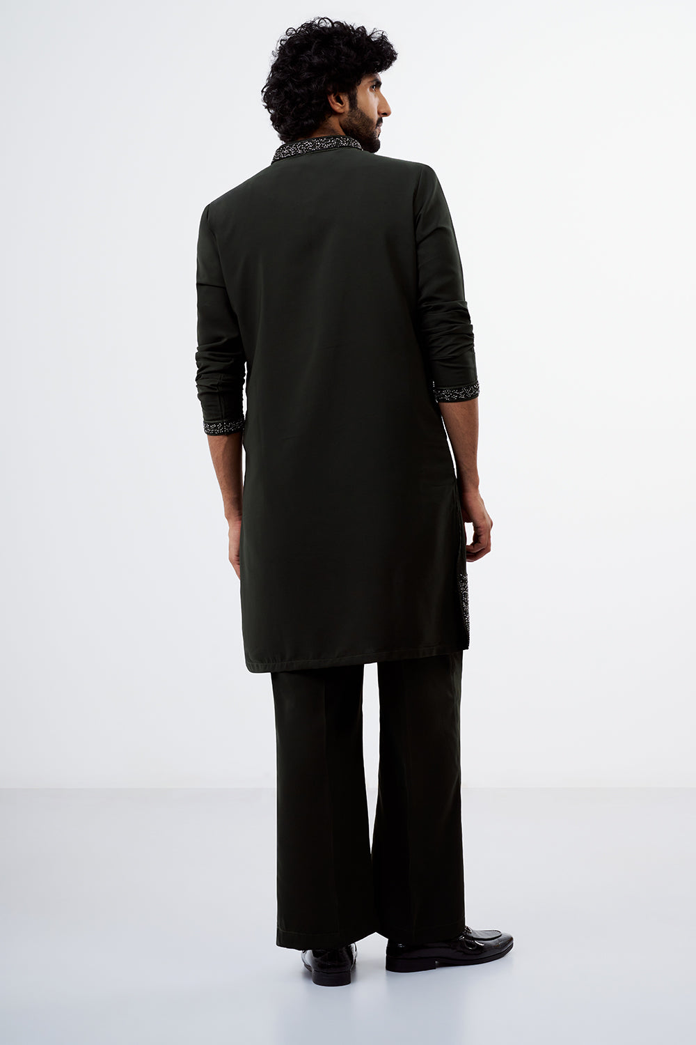 Olive Green Sequins & Cut Dana Polyester Cotton Men's Kurta Set