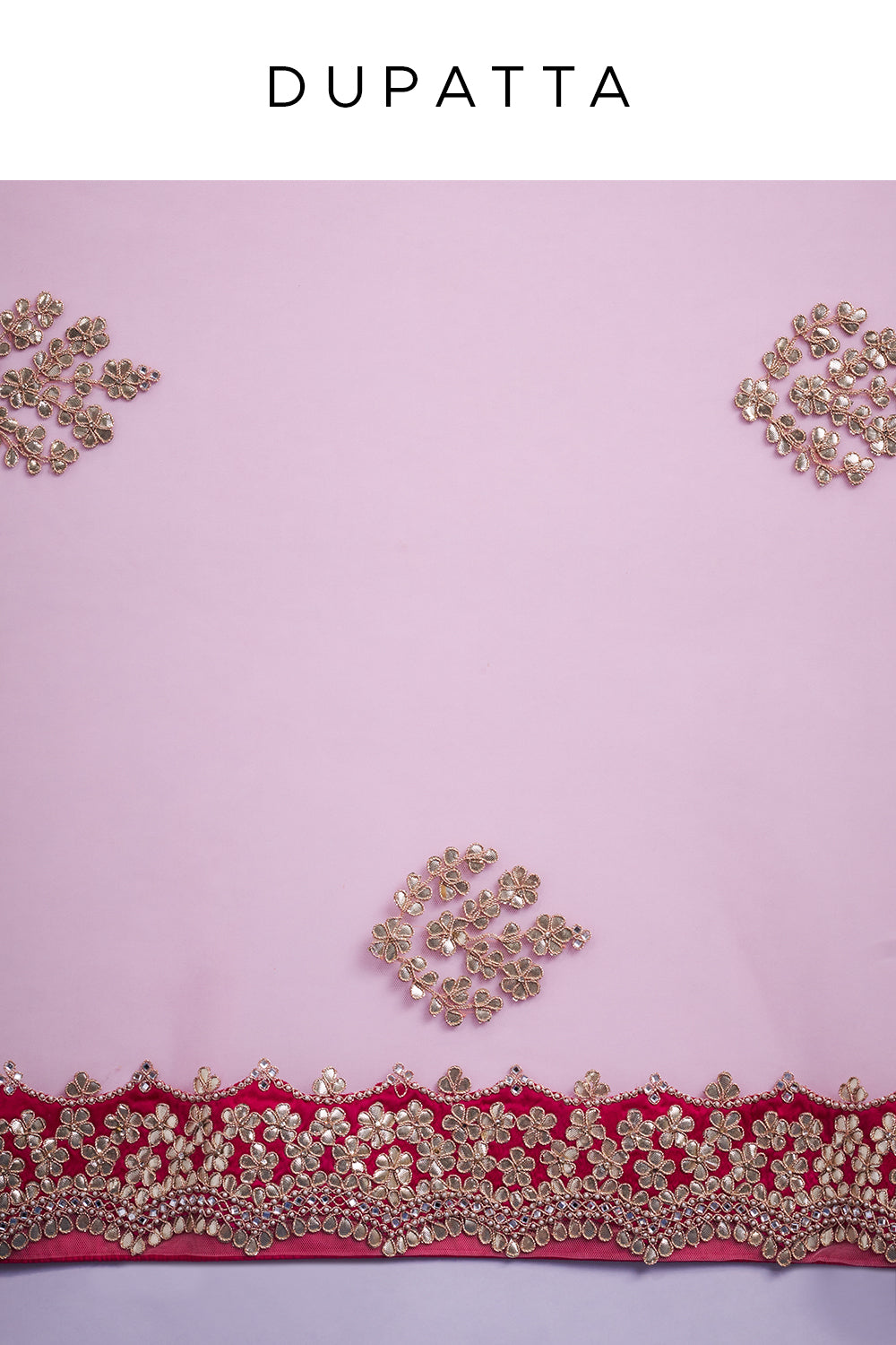 Ombré Pink Raw Silk Bridal Lehenga with Zari and Gota Work