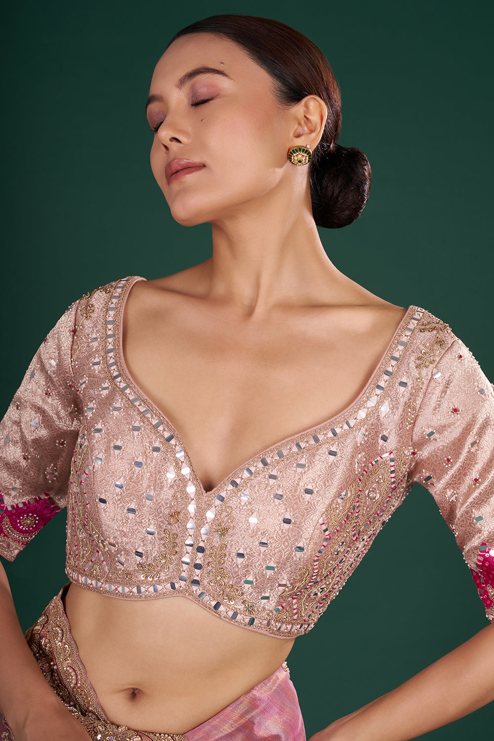 Onion Pink Shimmer Tissue Saree with Resham Embroidery and Unstitched Blouse
