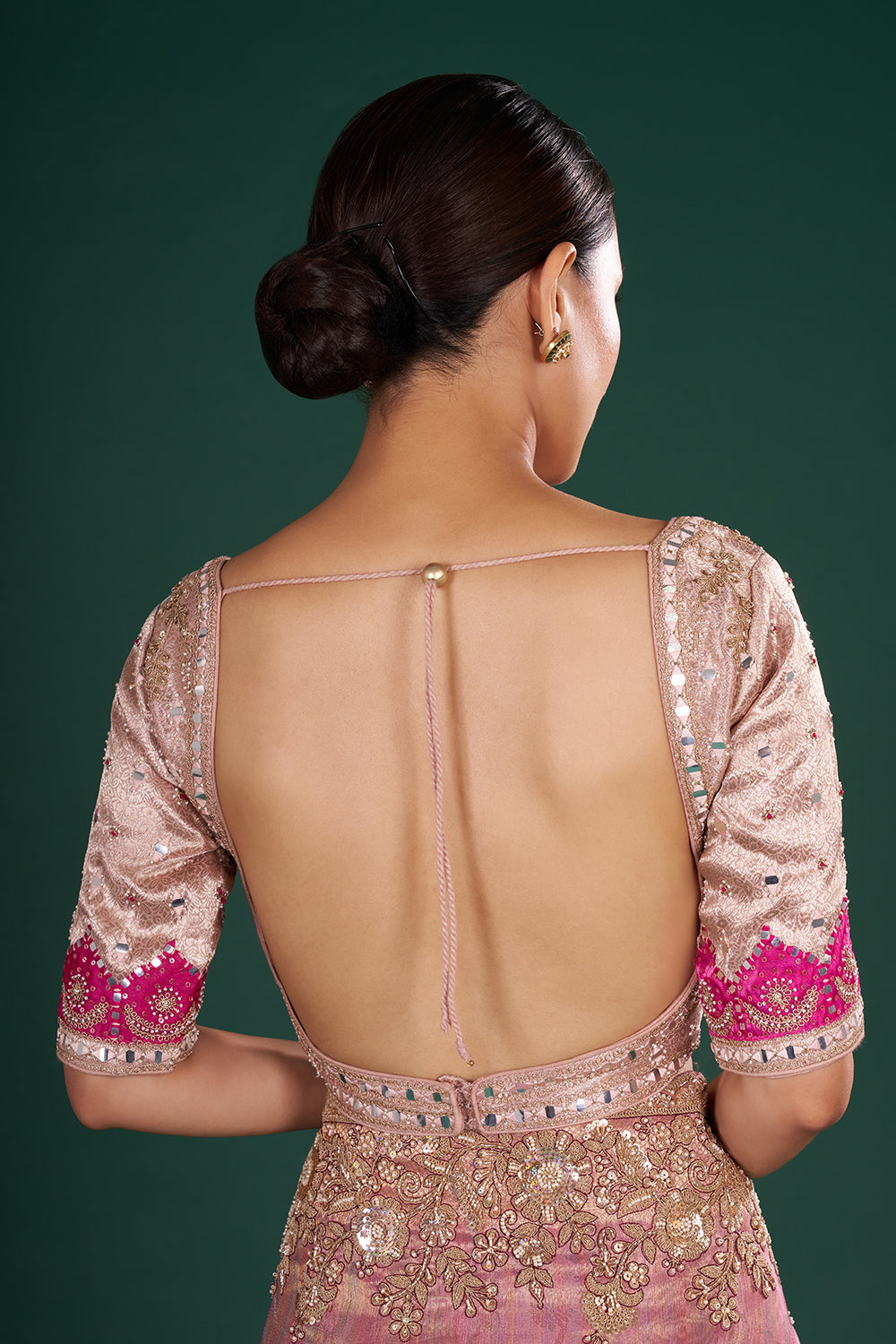 Onion Pink Shimmer Tissue Saree with Resham Embroidery and Unstitched Blouse