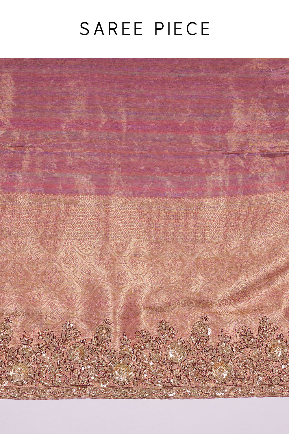 Onion Pink Shimmer Tissue Saree with Resham Embroidery and Unstitched Blouse