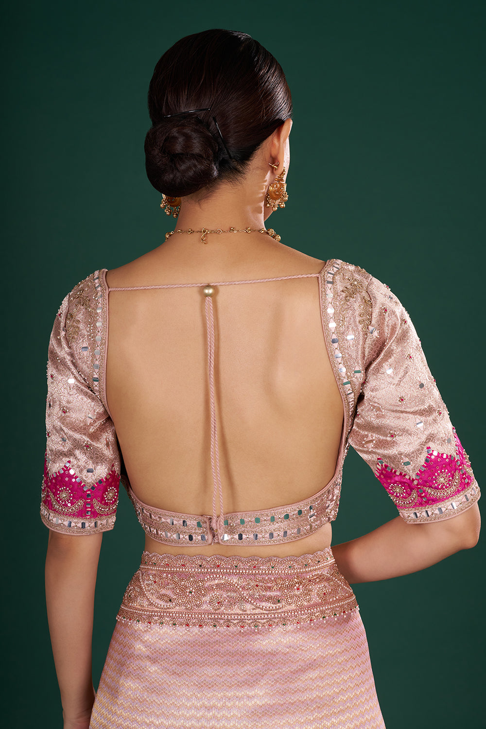 Onion Pink Shimmer Brocade Embroidered Saree and Unstitched Blouse