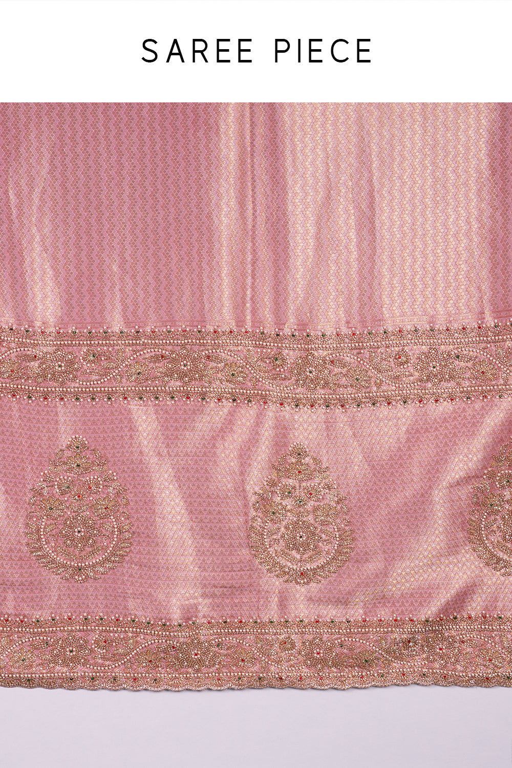 Onion Pink Shimmer Brocade Embroidered Saree and Unstitched Blouse
