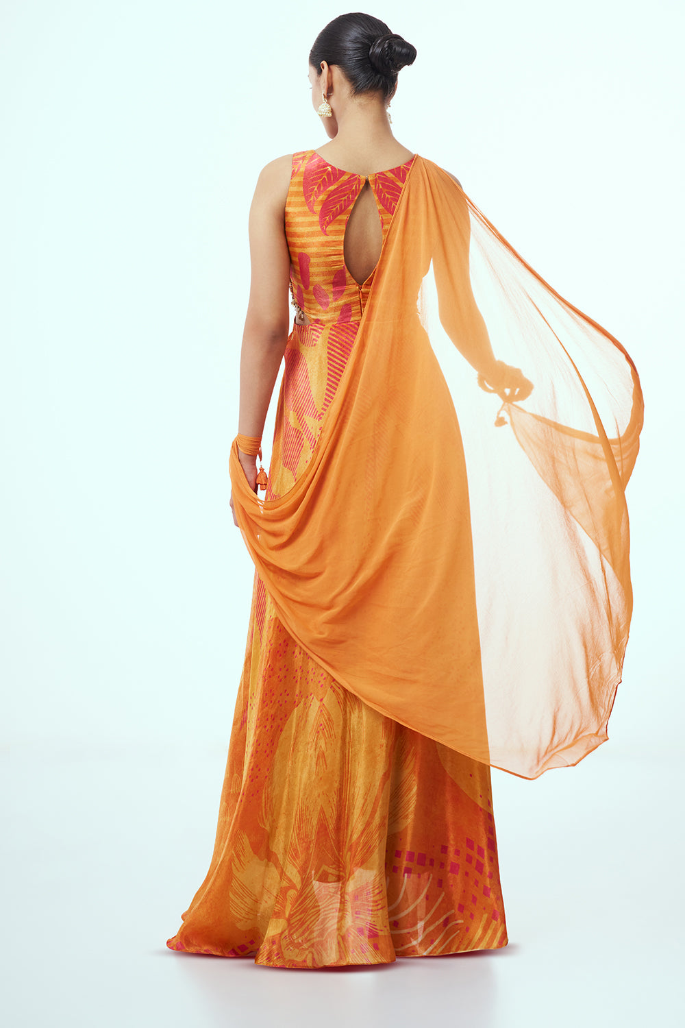 Orange Shimmer Contemporary Gown with Zardozi Work