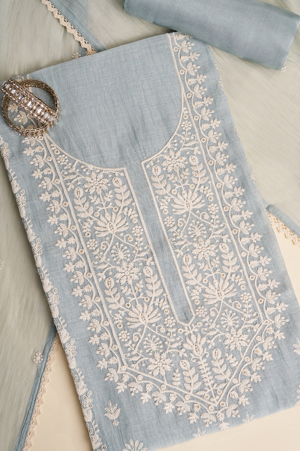 Powder Blue Resham Embroidered Unstitched Suit Set