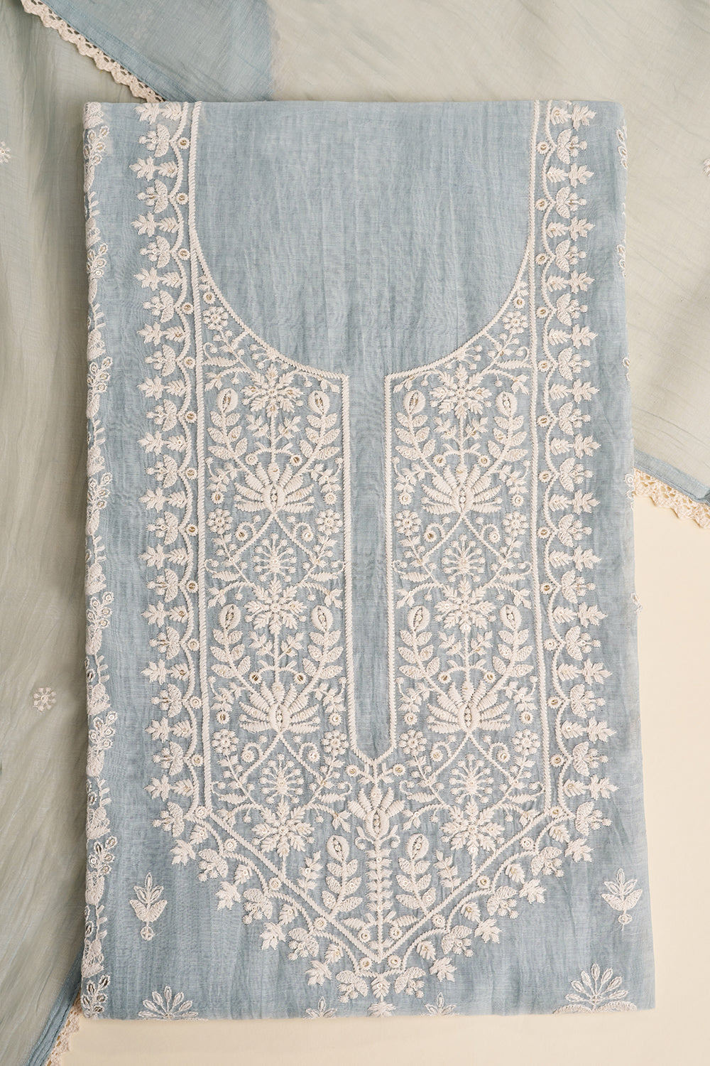 Powder Blue Resham Embroidered Unstitched Suit Set