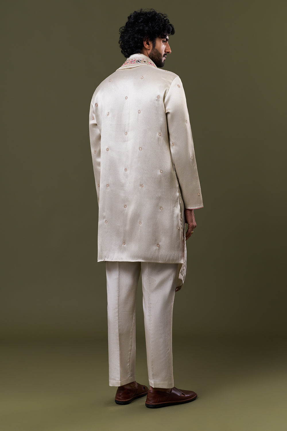 Pastel Blue Tissue Silk Mirror Embellished Kurta Set with Stole