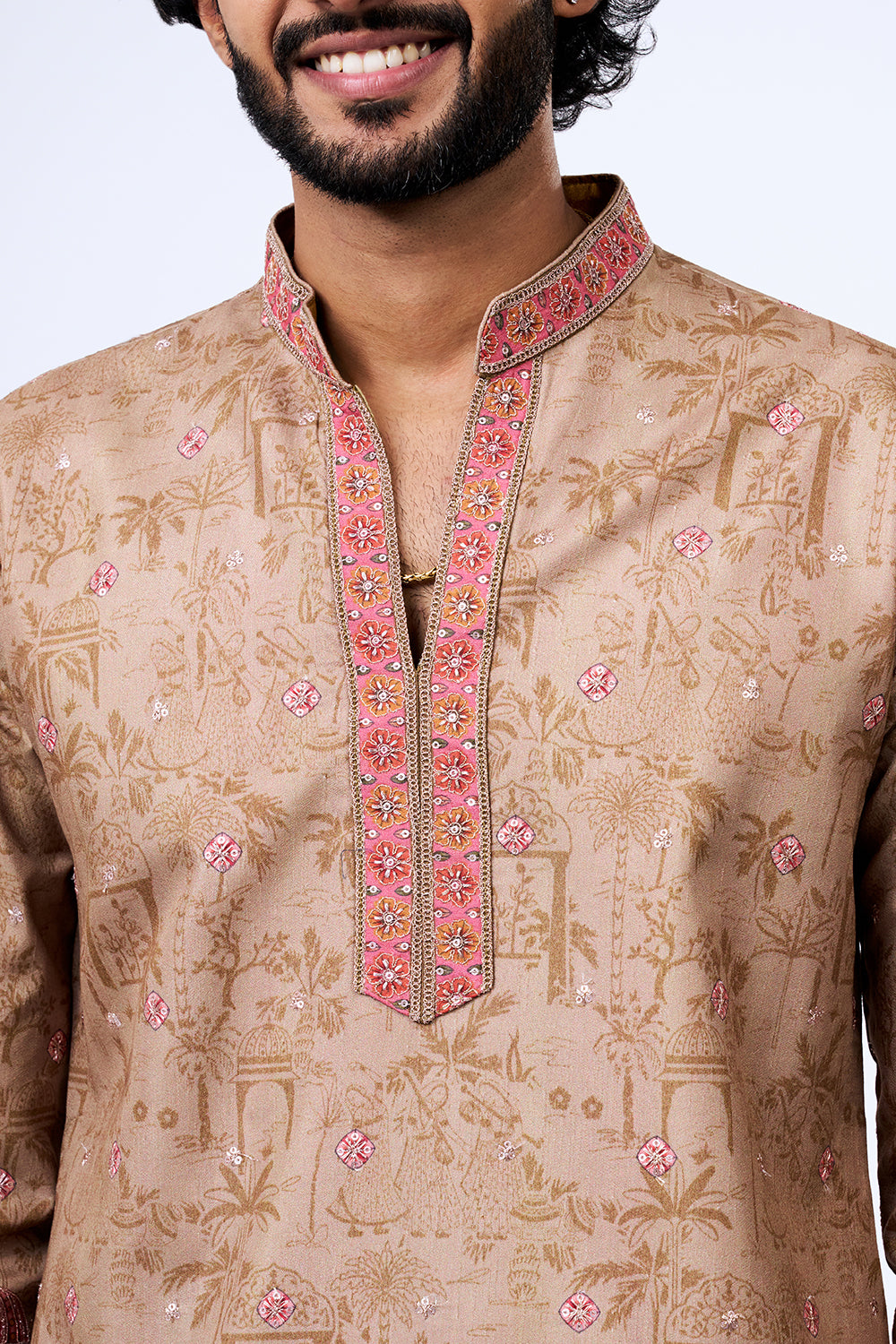 Pastel Green Polyester Cotton Heritage Palace Printed Kurta Set