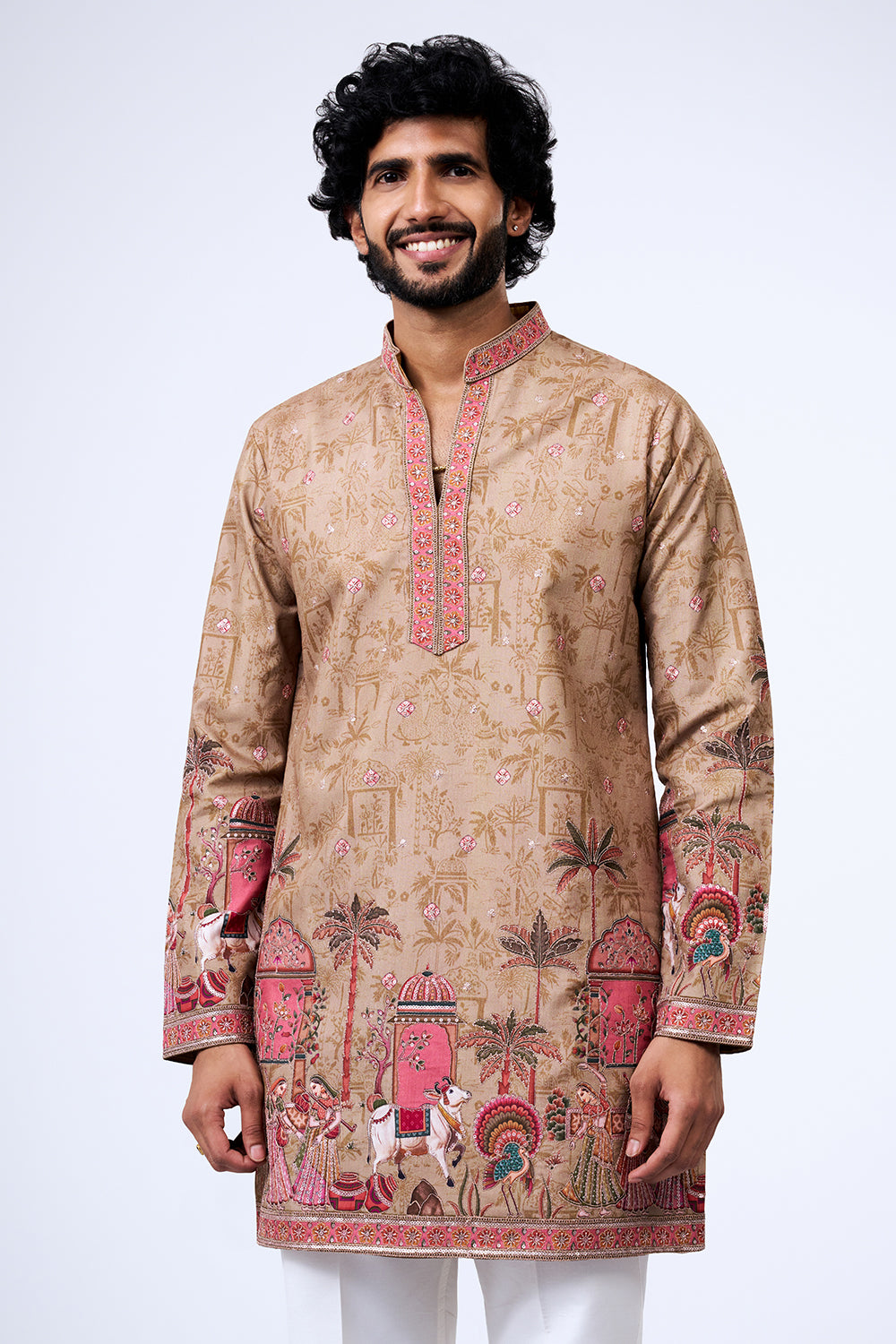 Pastel Green Polyester Cotton Heritage Palace Printed Kurta Set