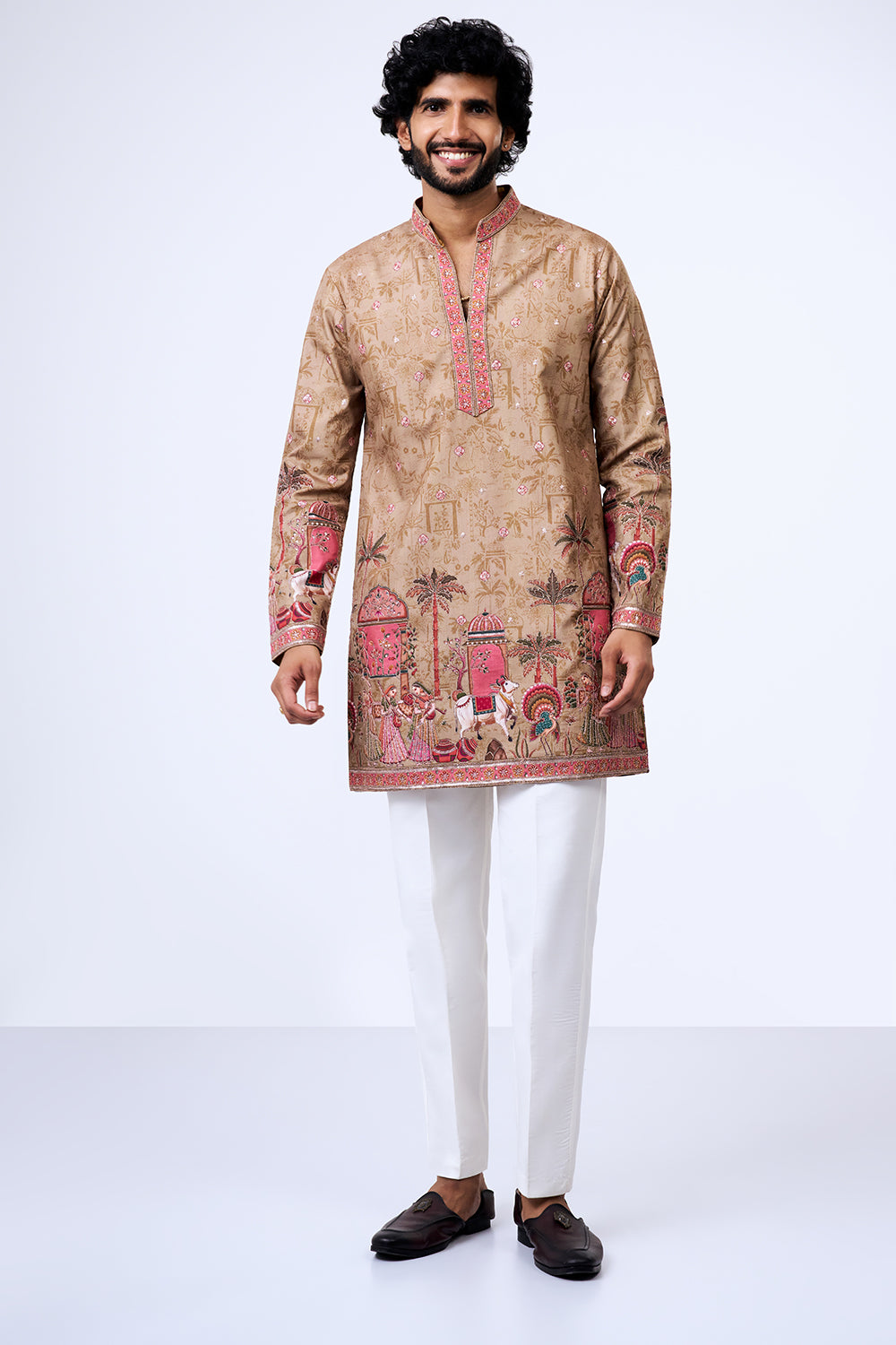 Pastel Green Polyester Cotton Heritage Palace Printed Kurta Set