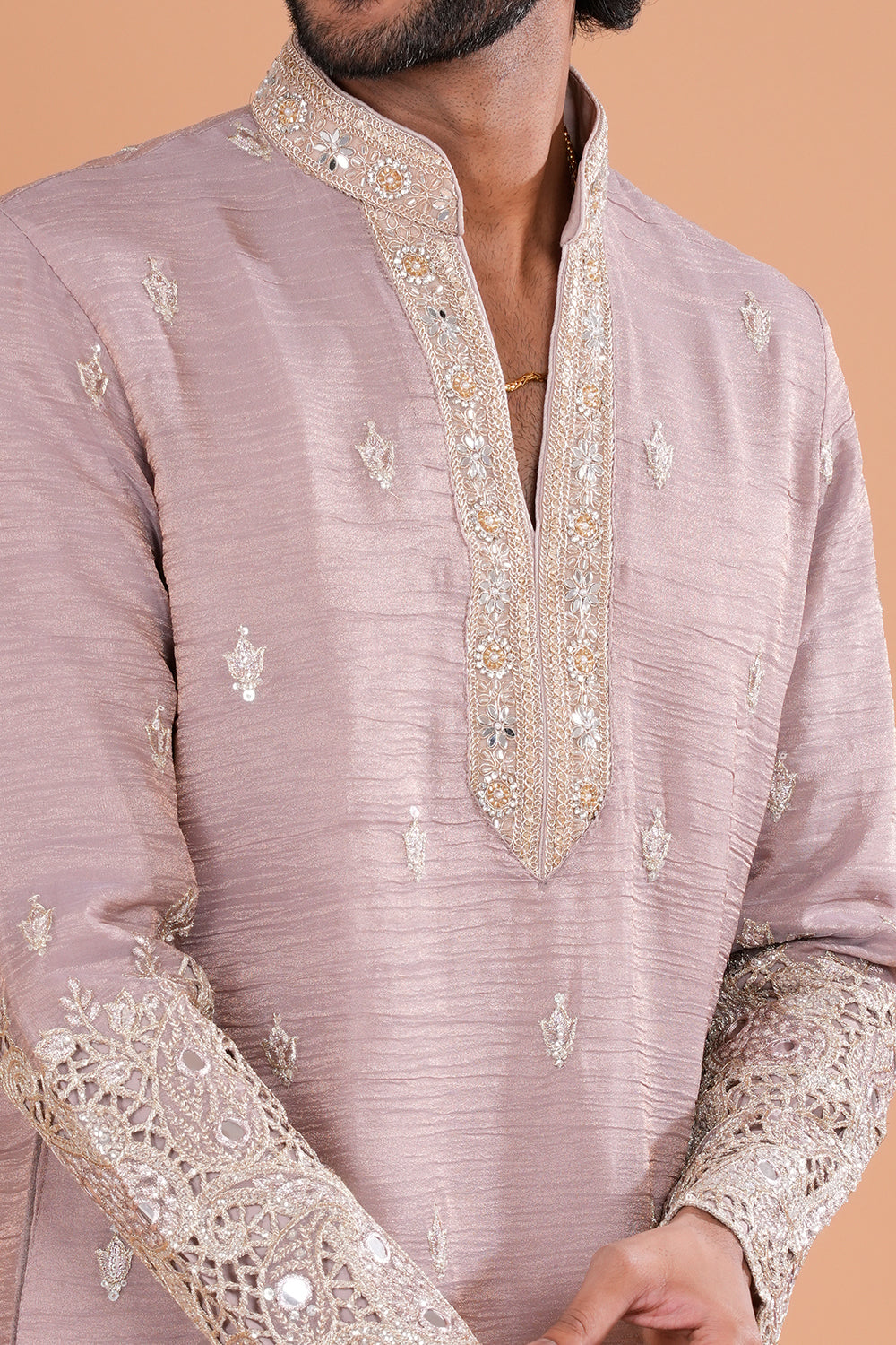 Pastel Pink Embroidered Men's Kurta Set