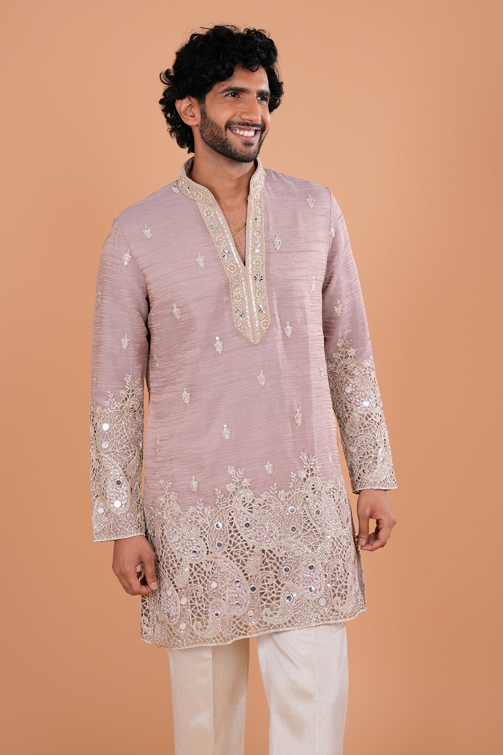 Pastel Pink Embroidered Men's Kurta Set