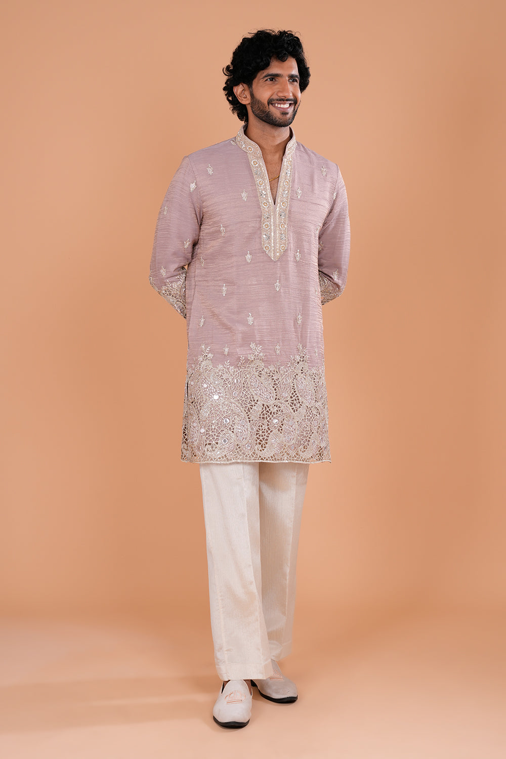 Pastel Pink Embroidered Men's Kurta Set