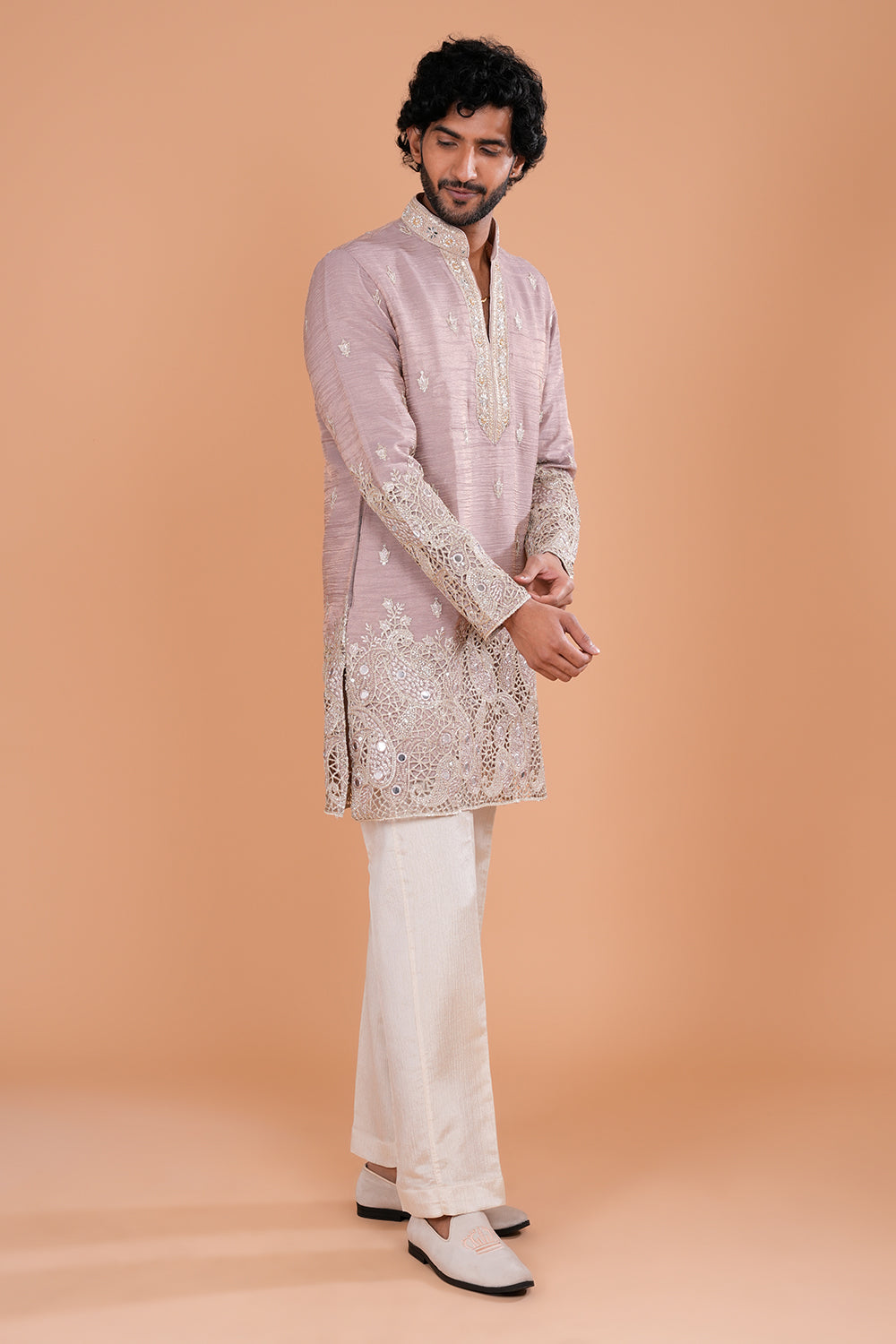 Pastel Pink Embroidered Men's Kurta Set
