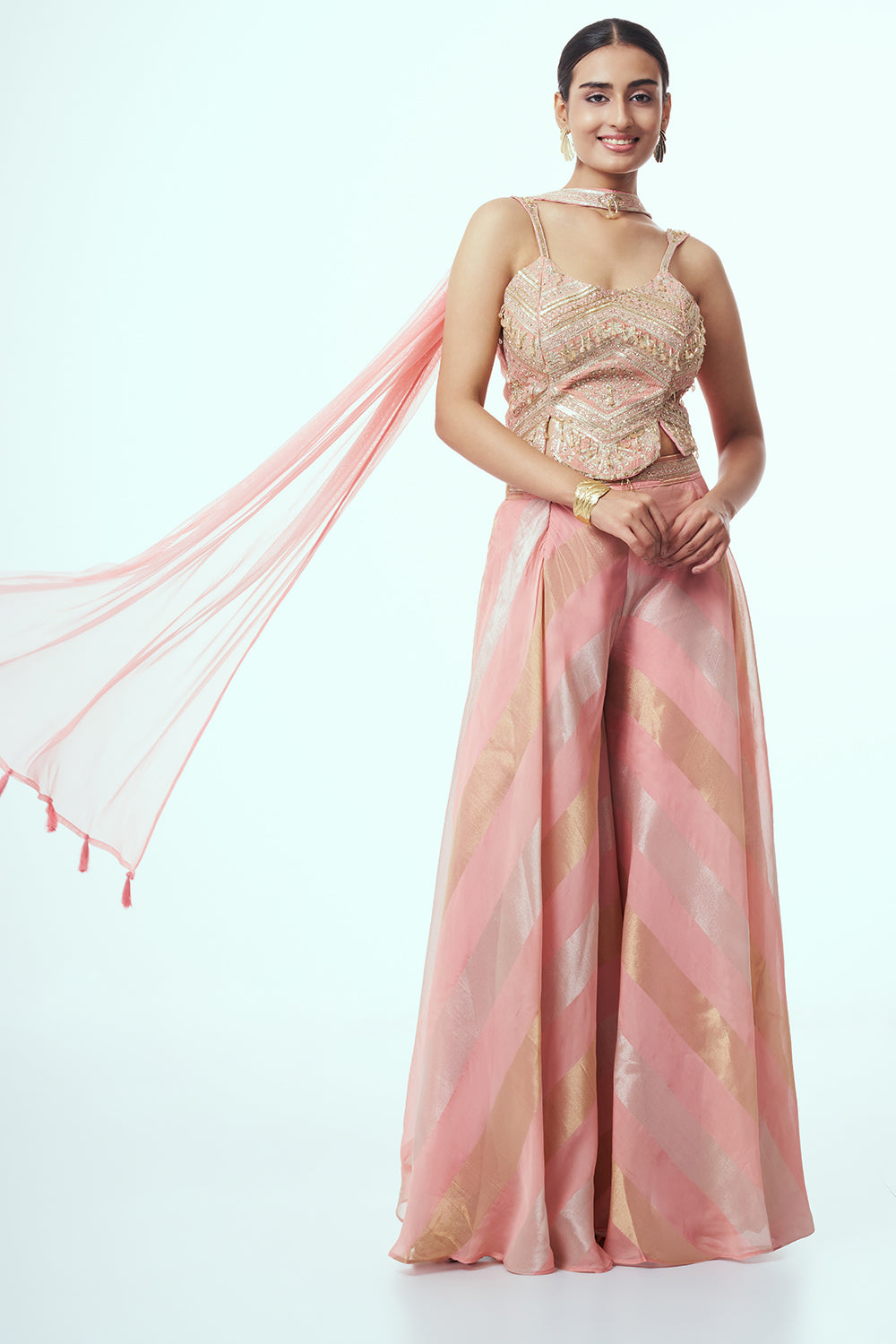Peach Crepe Indo Western with Zari Work