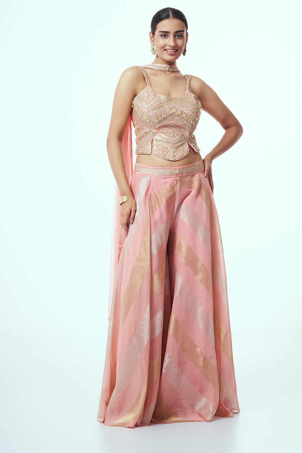 Peach Crepe Indo Western with Zari Work
