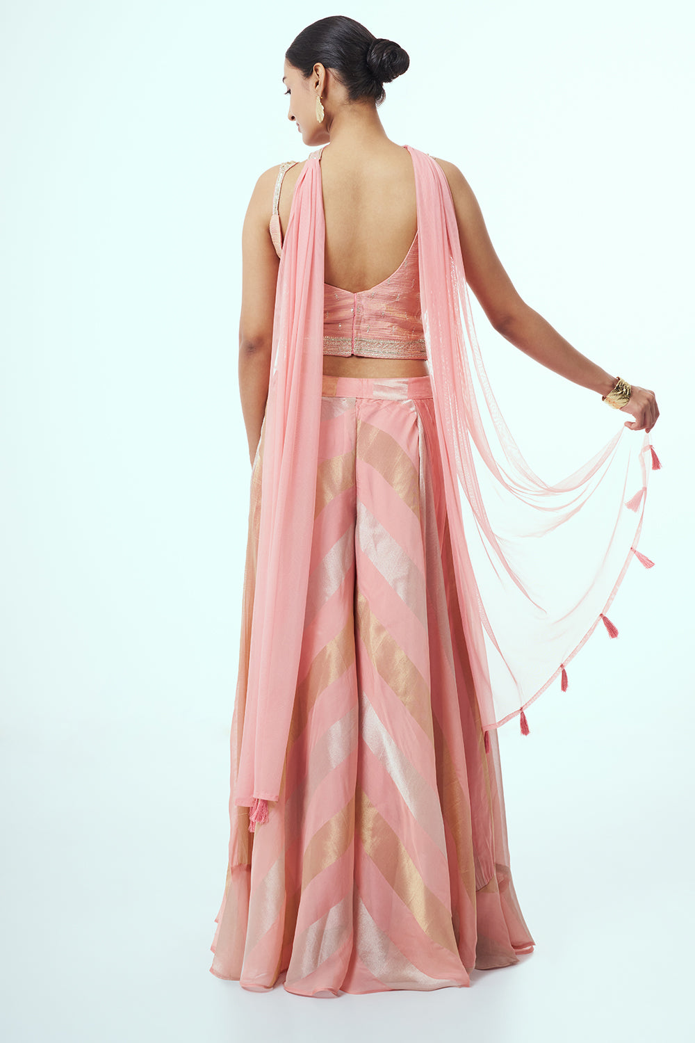 Peach Crepe Indo Western with Zari Work