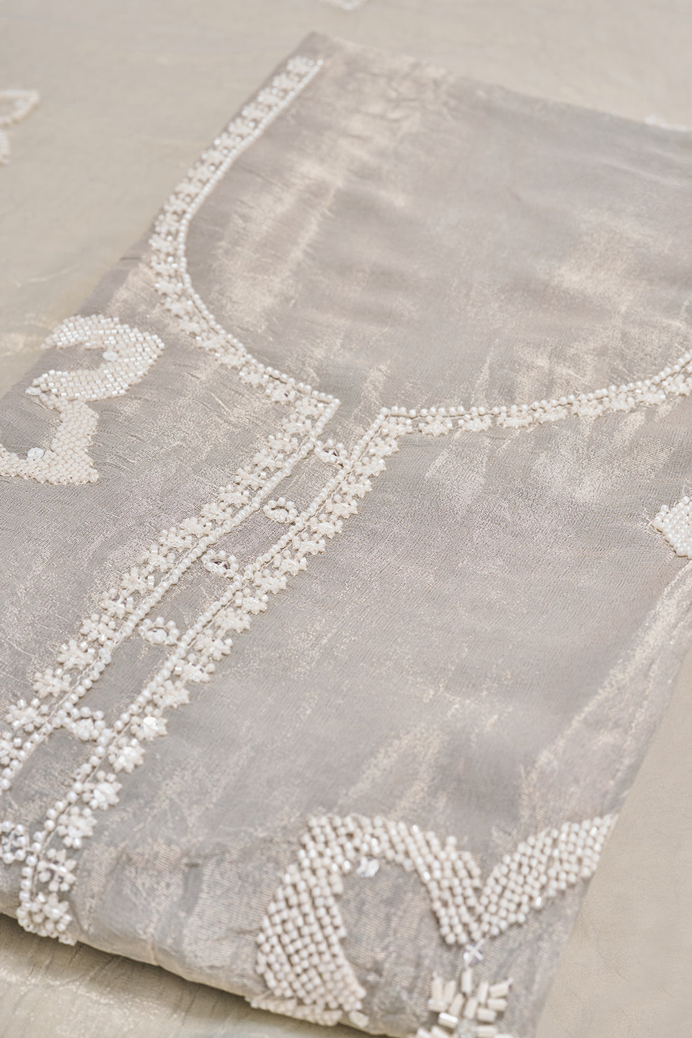 Pearl Grey Embroidered Cutdana Unstitched Suit Set