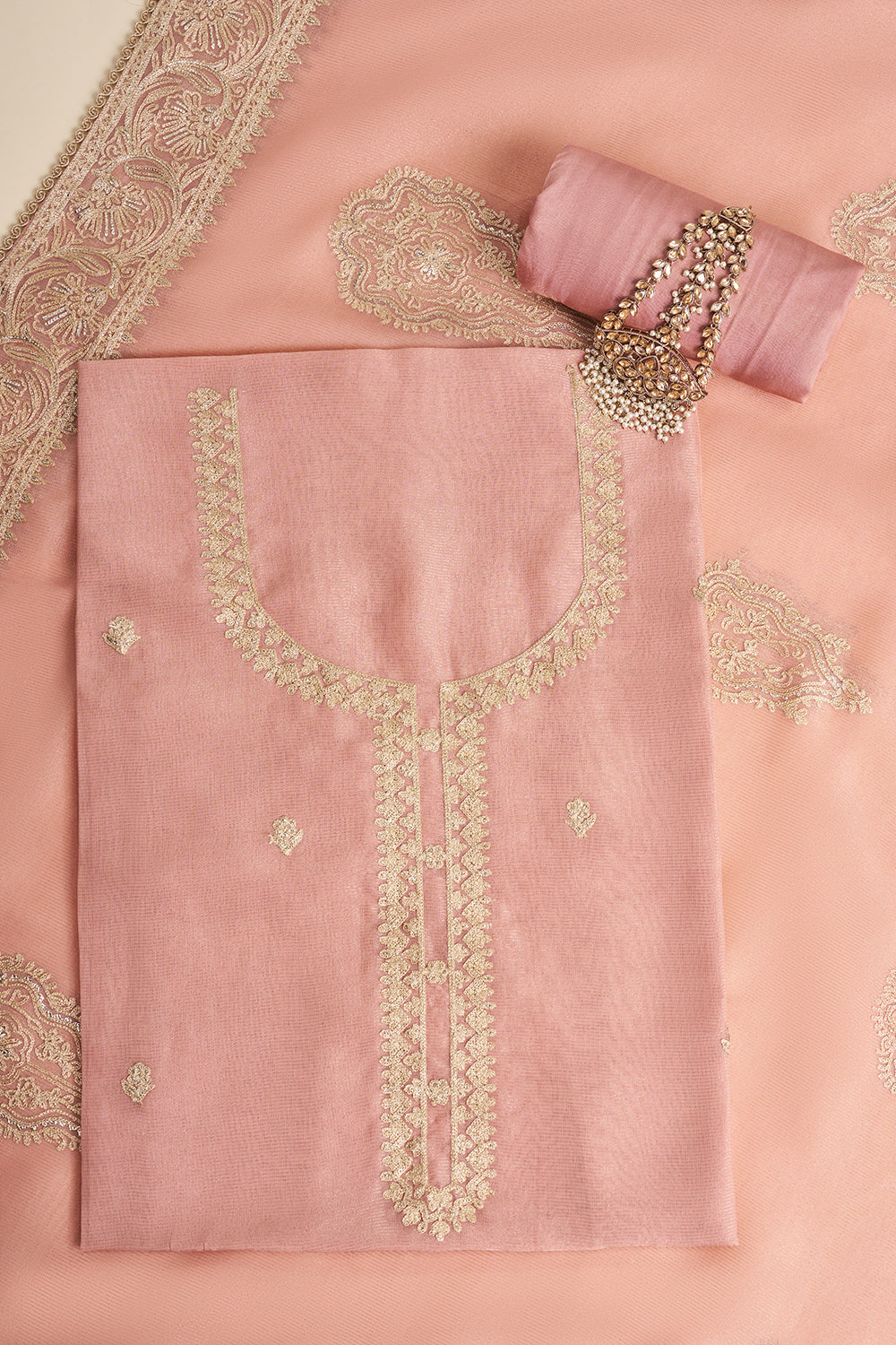 Pink Embroidered Unstitched Suit Set