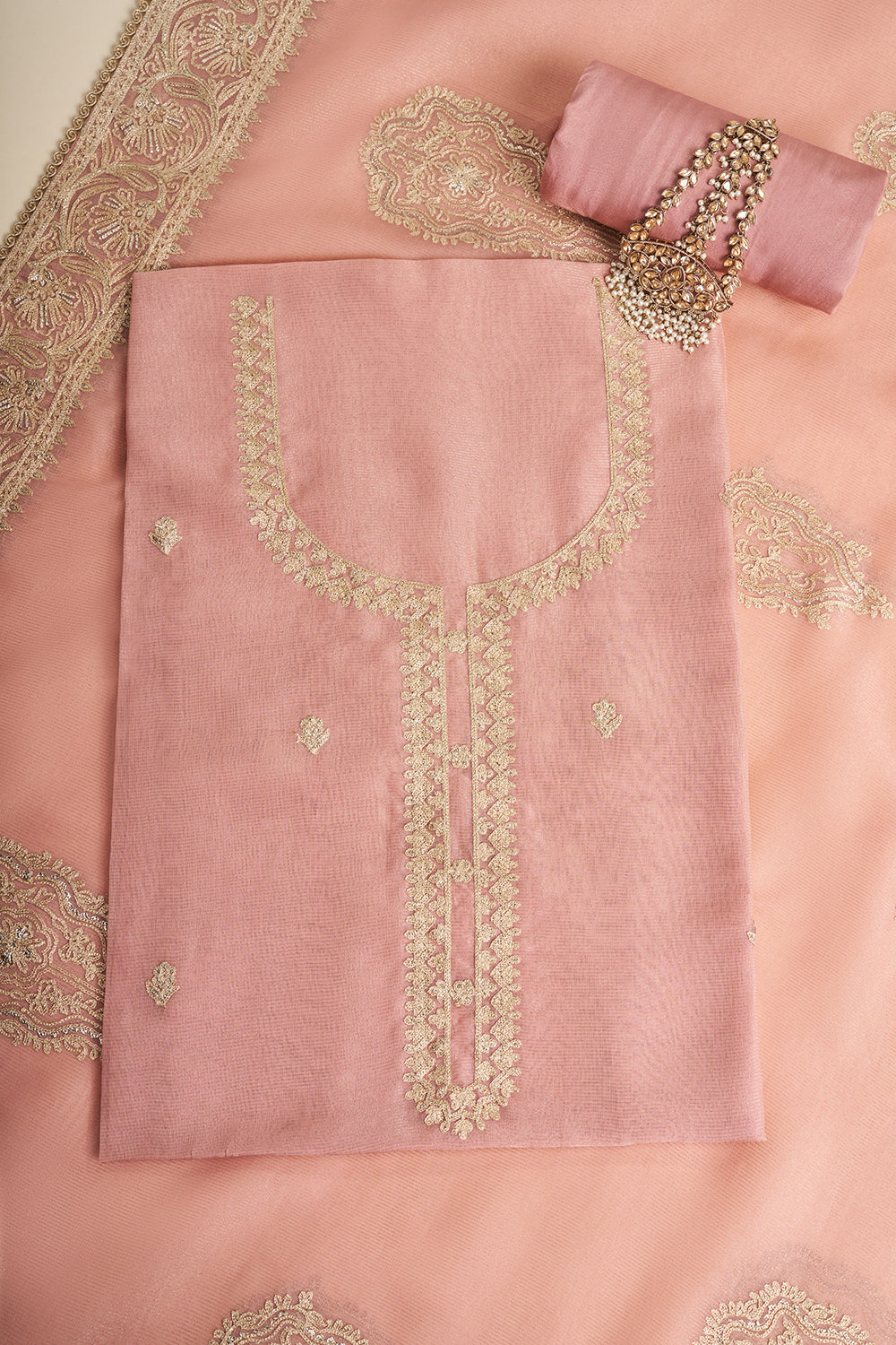 Pink Embroidered Unstitched Suit Set