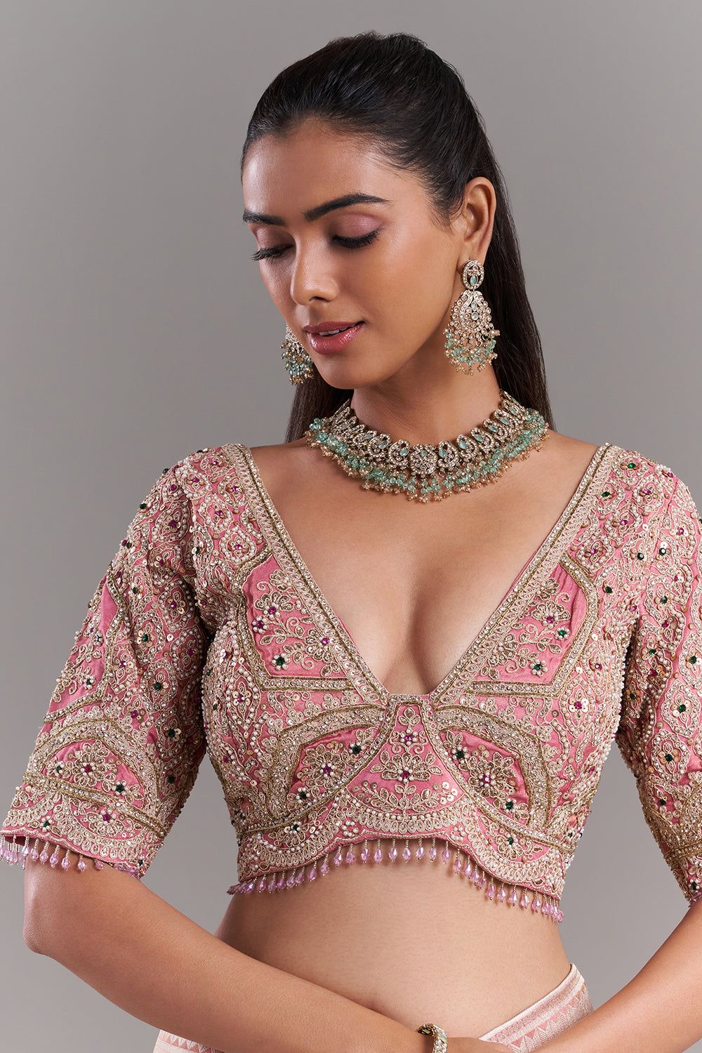 Pink Shimmer Tissue Banarasi Printed Saree