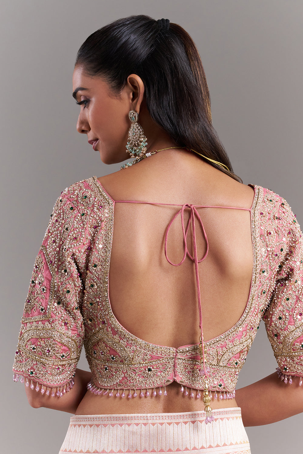 Pink Shimmer Tissue Banarasi Printed Saree
