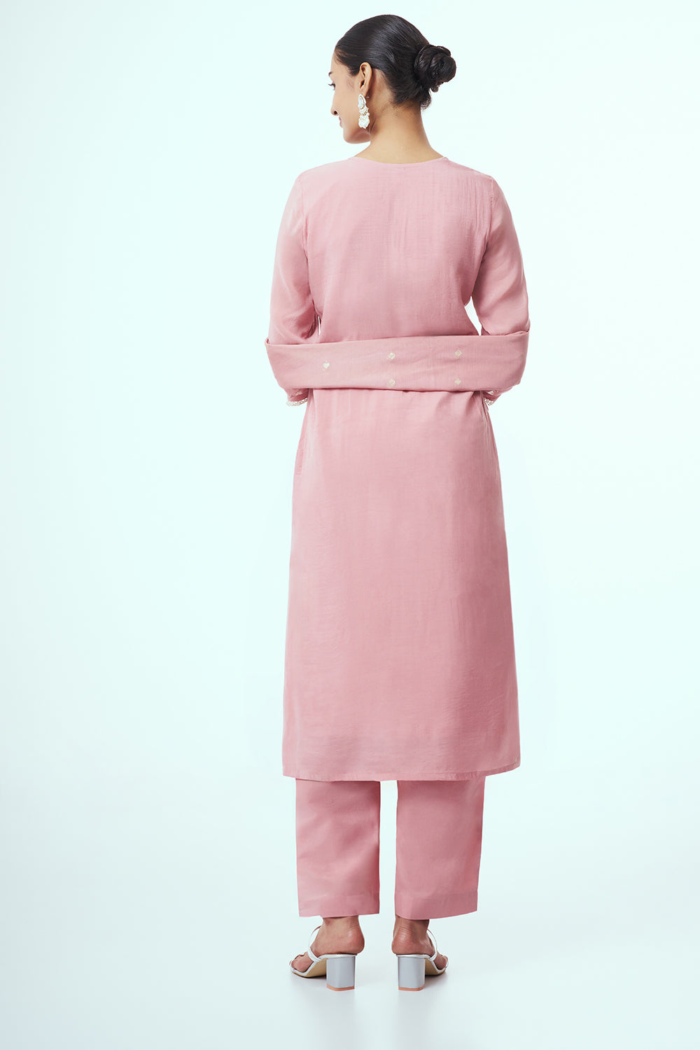 Pink Tissue Kurta Set with Applique Work