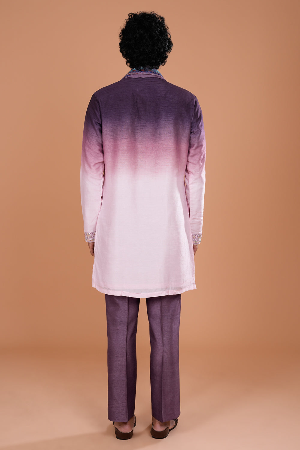 Plum Ombre Silk Men's Kurta Set with Threadwork