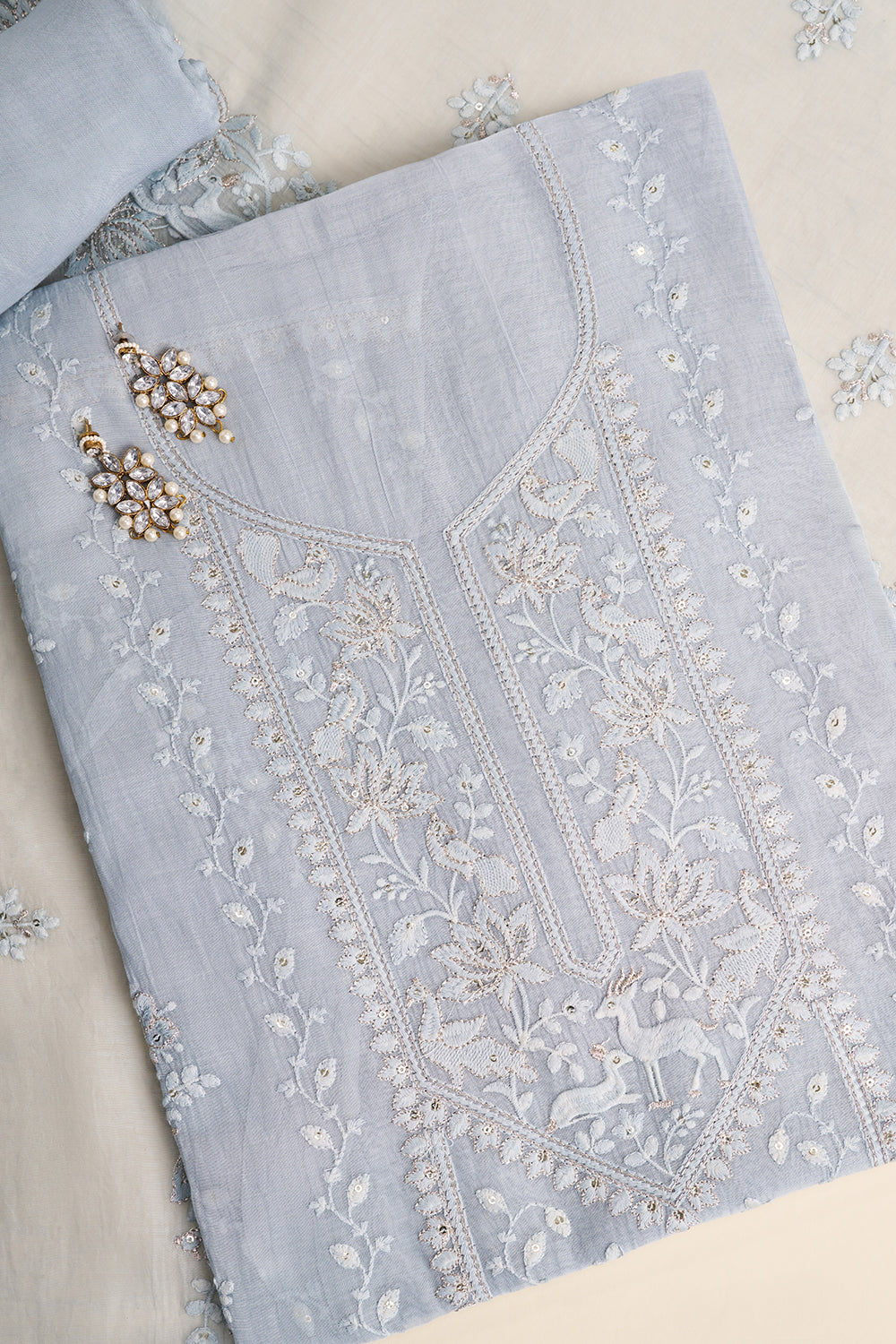 Powder Blue Embroidered Unstitched Suit Set