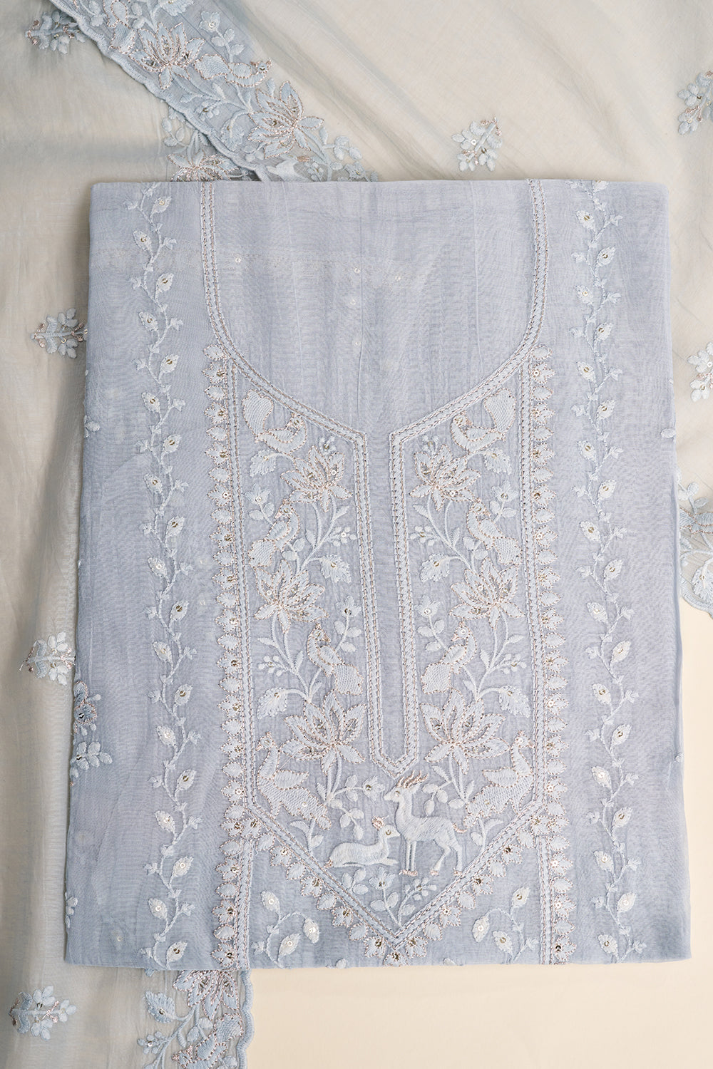 Powder Blue Embroidered Unstitched Suit Set