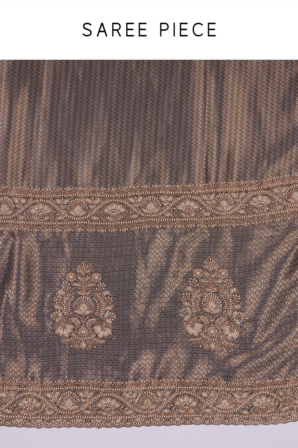 Purple Embroidered Shimmer Zari Brocade Saree with Rose Gold Cut Dana & Pearl Hand Work