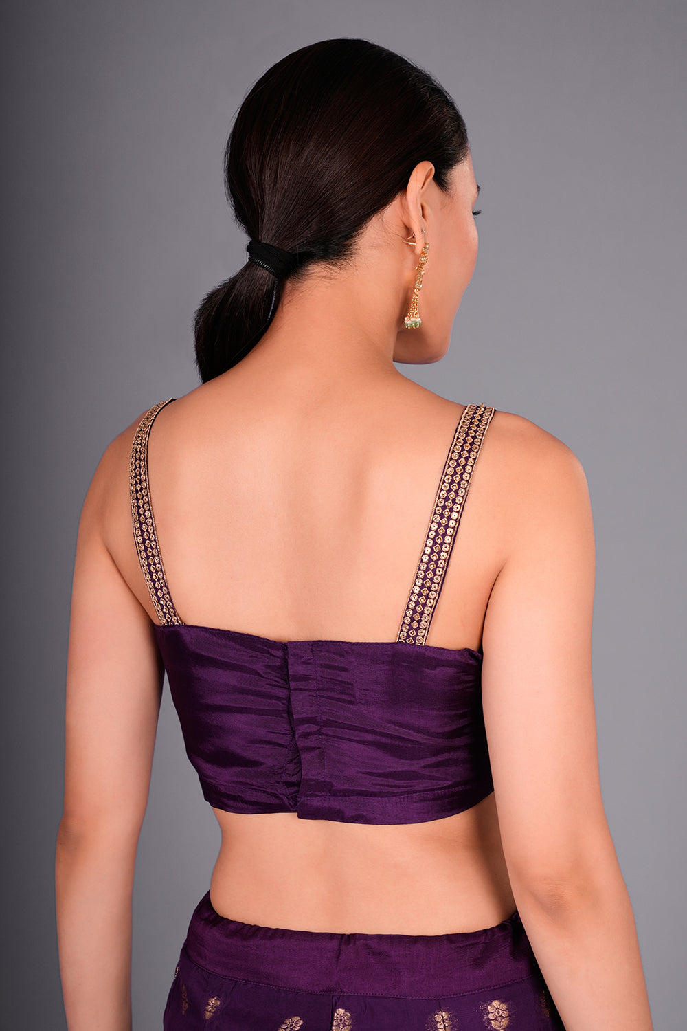 Purple Suit with Embroidered Bustier and Leheriya Cape