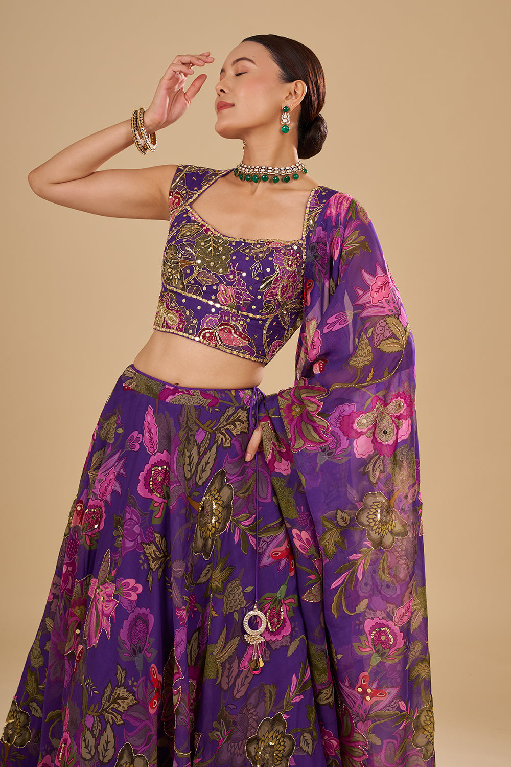Purple with Light and Dark Pink Floral Accents