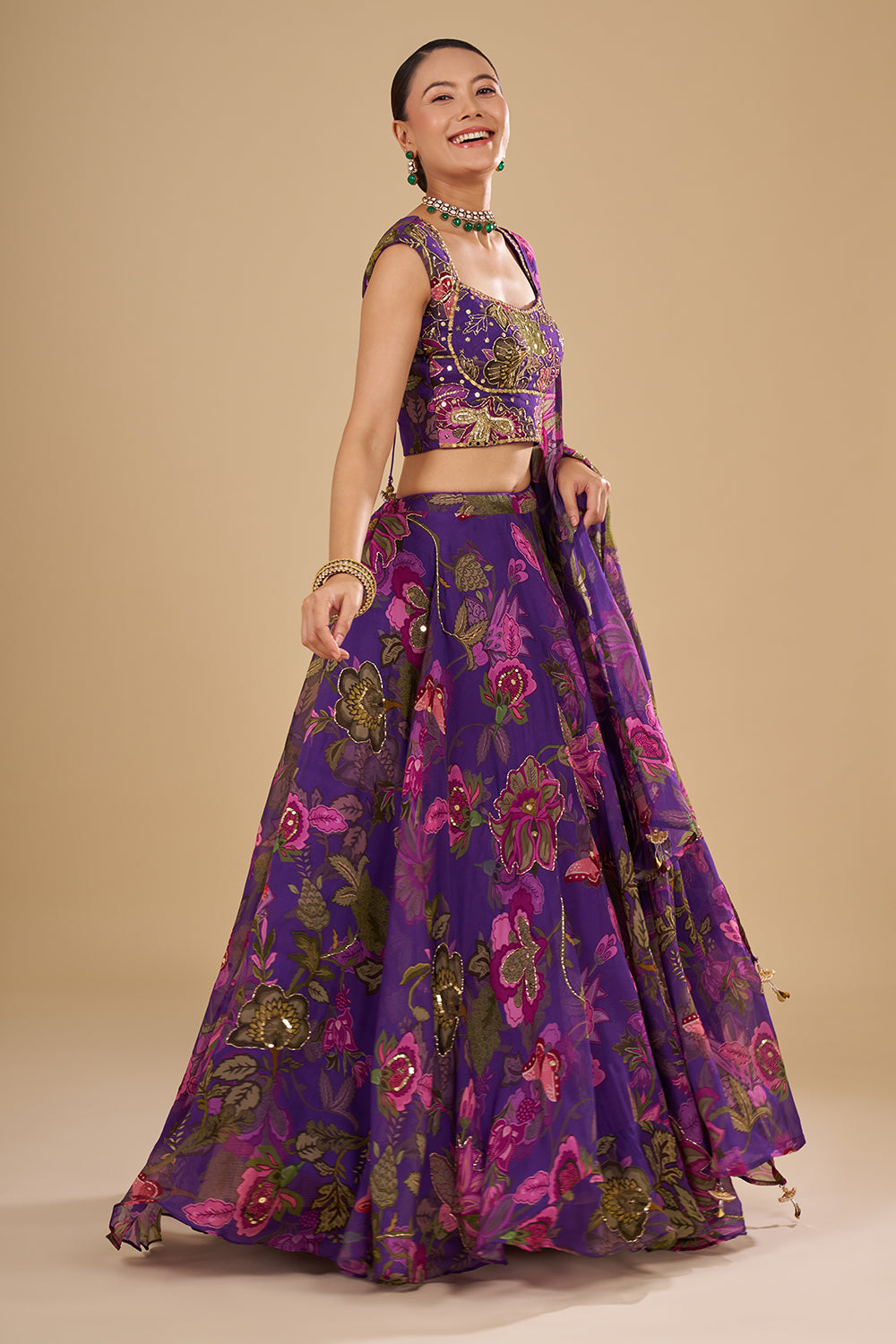 Purple with Light and Dark Pink Floral Accents