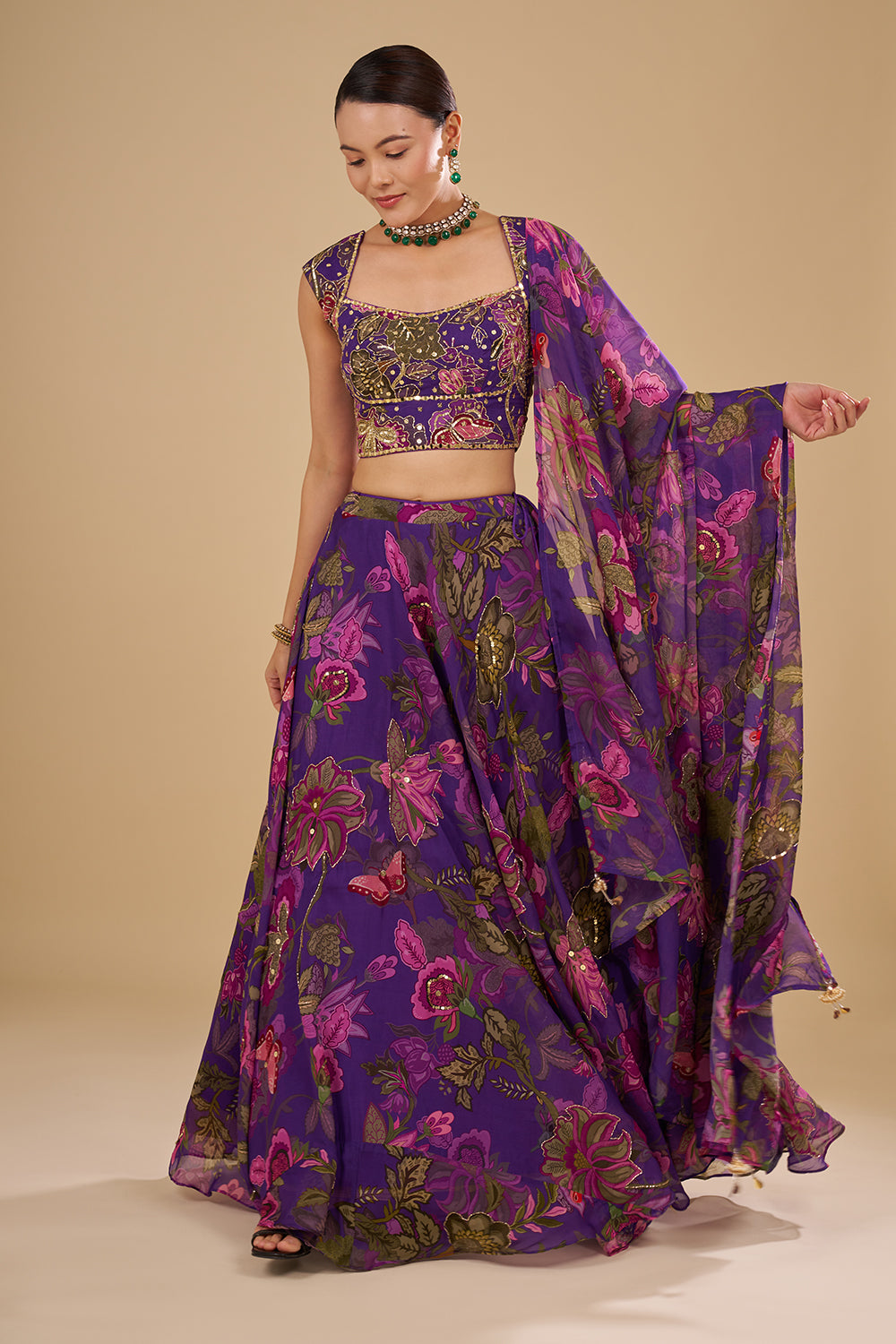 Purple with Light and Dark Pink Floral Accents